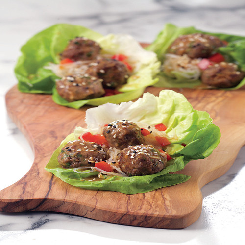 Meatball and Rice Noodle Lettuce Wraps