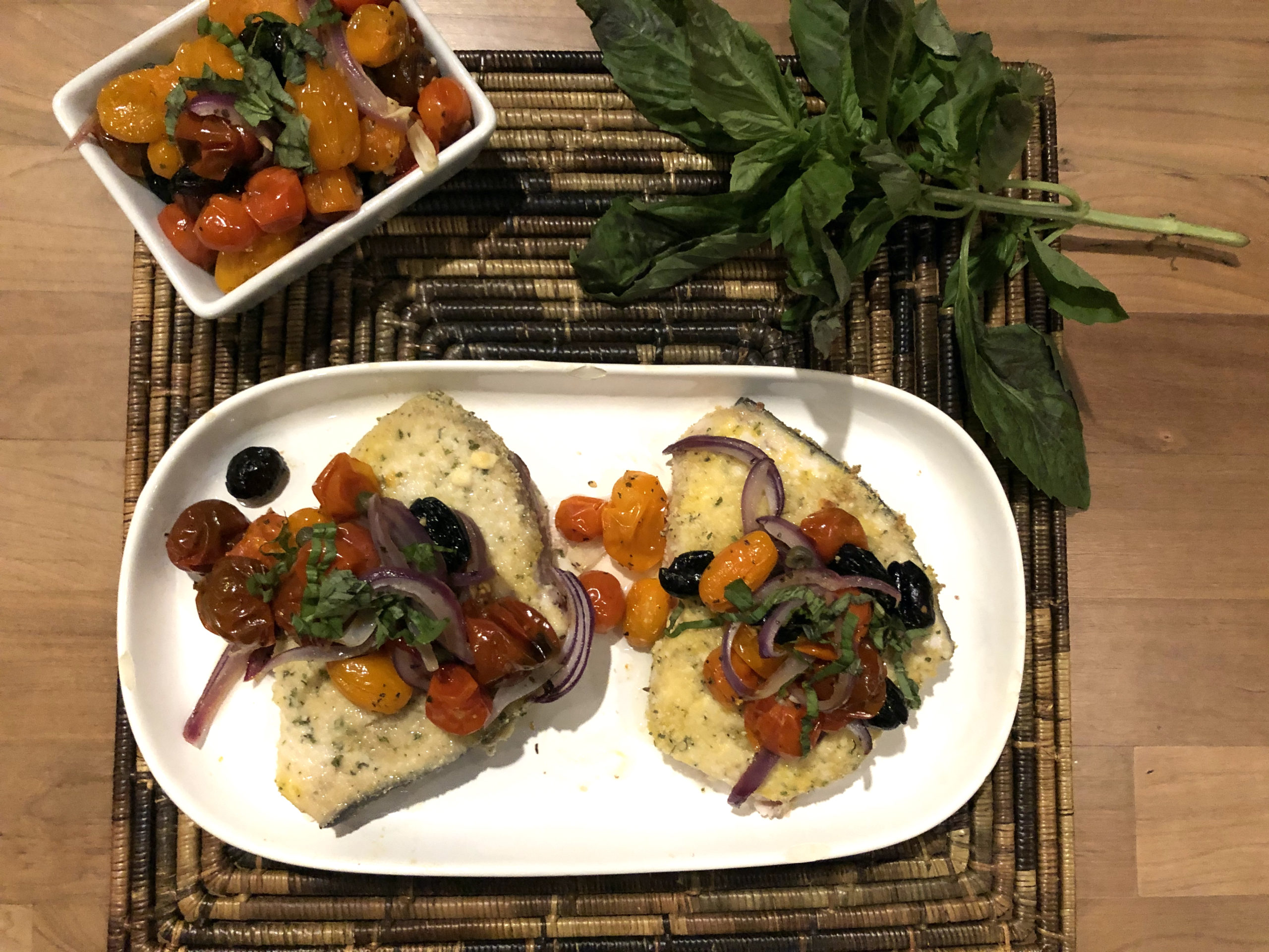 Swordfish with Blistered Tomatoes Olives and Onions Rose Reisman